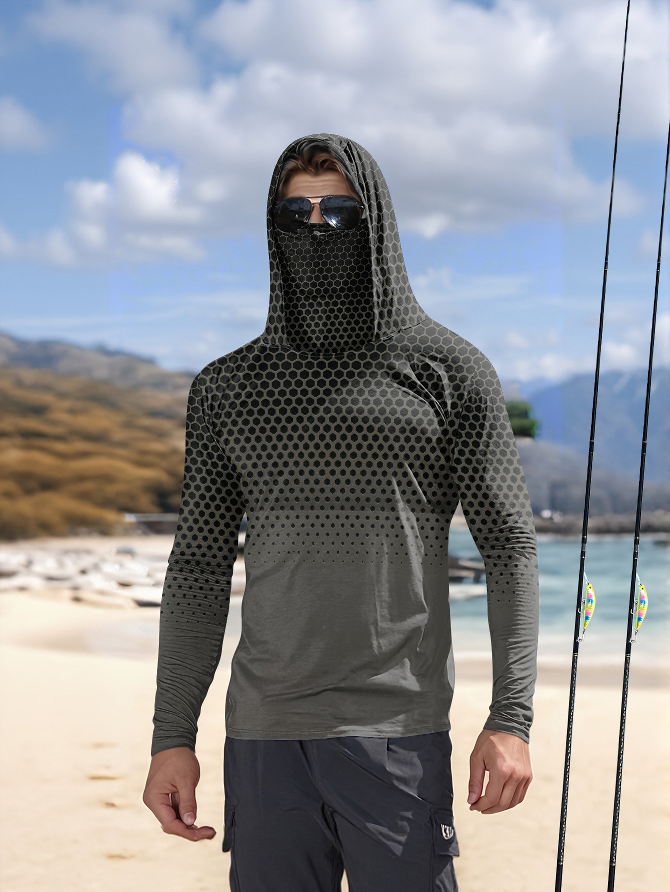 قميص صيد رجالي صيفي بعامل حماي - مراجعة Fishing Mask Sun Protection وسعره